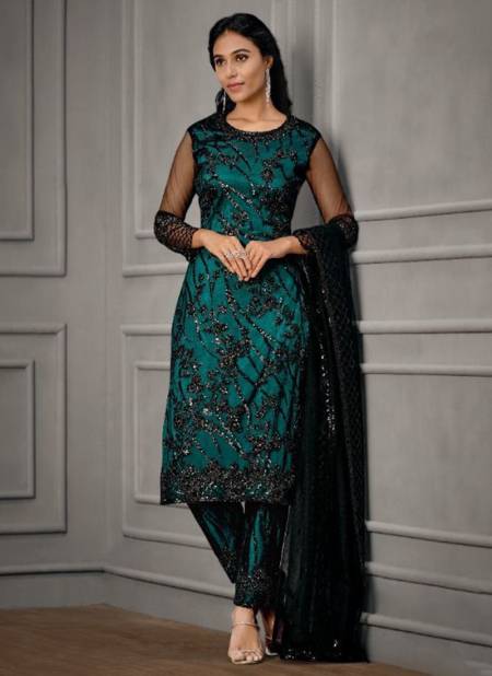 Teal Green Colour VIPUL GLITZ 3 Heavy Net Festive Wear Designer Salwar Suit Collection 4929